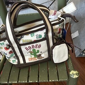 Rodeo Cowgirl Canvas Tote Bag - Brown and Cream